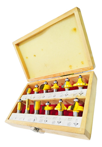 Juego de Fresas para Ruteadora 1/2" para Madera – 12 Piezas con Estuche