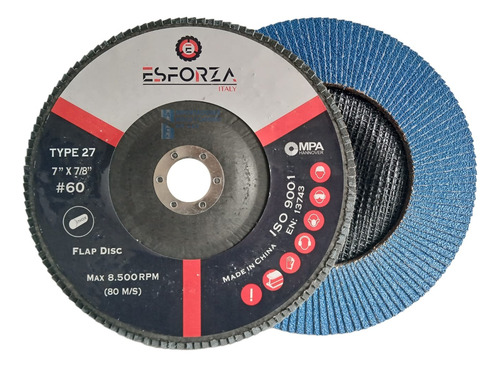 Disco Flap Zirconio 7 X 7/8  #60 Esforza Italy X 10 Und Azul Acero